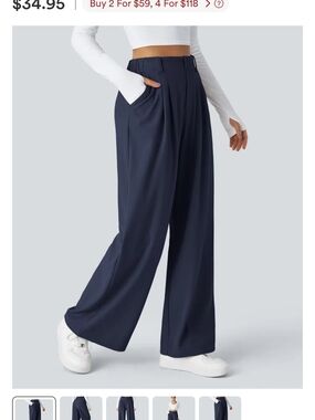 HALARA Navy Waffle Wide-Leg High-Waist Pants